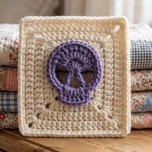 Skull Granny Square Crochet Pattern | Gothic Halloween Afghan Block (PDF Download)