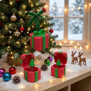 3D-utskriven julklappsask med fidgetleksak, popup-träddekoration till skrivbordet (hemlig tomte)