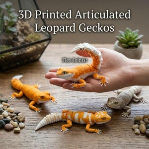 3D Printed Articulated Leopard Gecko Toy, Flexible Reptile Fidget, Desk Pet Figurine