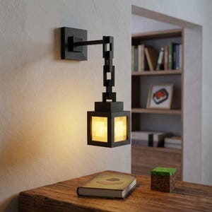 3D Printed Pixel Lantern Night Light, Hanging Game Wall Lamp with Chain
