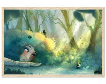 Mother and Child Poster, Forest Art Print, Motherhood Wall Decor, Framed Nature Illustration, Enchanted Woodland, Gift for Mom / 30x45cm
