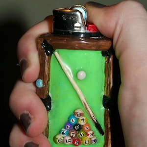 Pool Table Lighter Case | Handmade Polymer Clay Bic Lighter Sleeve