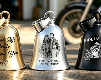 Campanulare personalizzato con foto, regalo personalizzato per guidare in sicurezza in moto, portachiavi commemorativo per motociclisti.
