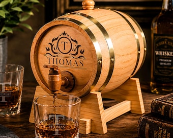 Personalized Whiskey Barrel, Engraved Mini Oak Whiskey Barrel, Liquor Dispenser, 3L wine barrel，Gift for Dad, Husband, Man, Home Bar Decor