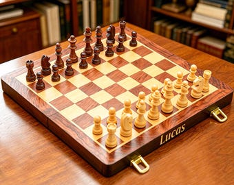 Personalized Wooden Chess,Magnetic Foldable Engraved Chess Board, Gift for Dad, Birthday Anniversary Gift for Men Chess Lover，gift for kids