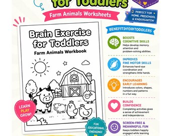 Farm Animals Toddler Worksheets | 15 Fine Motor Skills Activities (Digital Download)