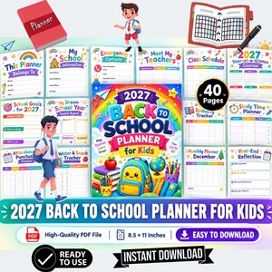 Paquete de planificadores imprimibles para la vuelta al cole 2026-2027 / Seguimiento de tareas y trabajos, planificador de estudio, horario de clases, organizador de estudiantes (PDF)