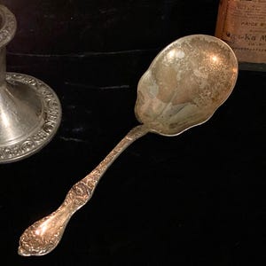 Antique Sterling Silver Serving Spoon Old Floral Designs early 1900&#39;s