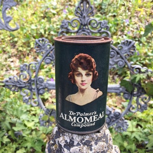 Antique TIN CAN ALMOMEAL Dr. Palmer’s Beauty Compound Original Portrait Label