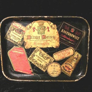 Antique Cocktail Serving Tray Old European Papier Mache Decoupage Tray