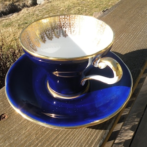 Aynsley Cobalt Blue Corset Teacup and Saucer, Bone China from Staffordshire England