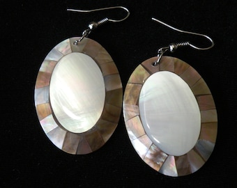 Natural Mother Of Pearl MOP Big Circle Earrings Kidney Ear Wires
