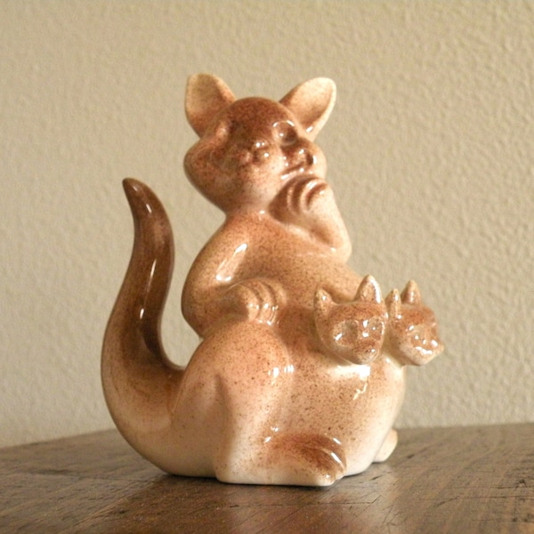 Vintage Roselane Pottery Kangaroo with Babies, Made in Pasadena