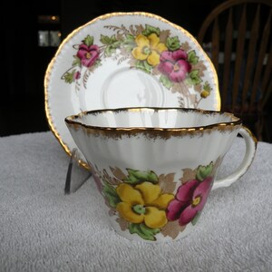 Salisbury Pansy Teacup and Saucer, Vintage Fine Bone China Made in England, Pattern 1878