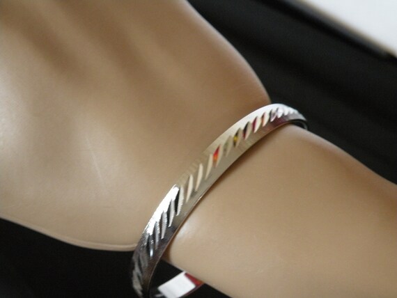 Vintage Monet Bracelet, Brushed Silver Tone Bangle - image 2