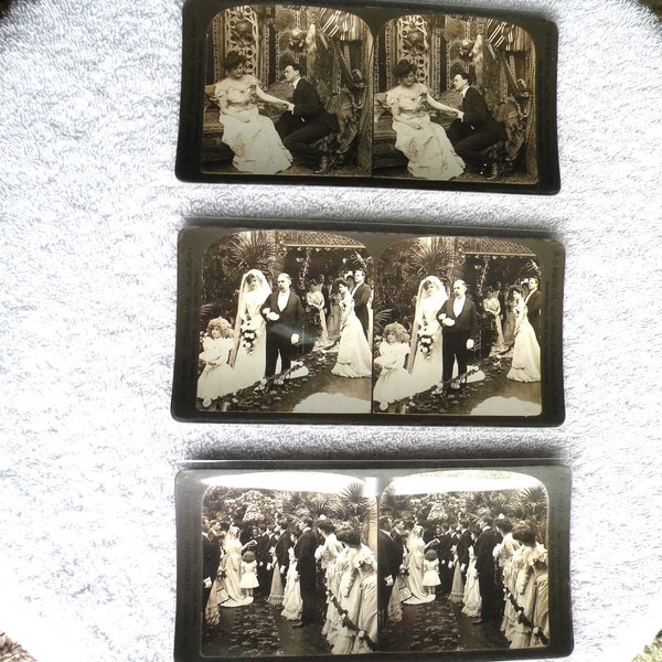 Antique Stereoscopic Wedding Card Set, 1900s Wedding, Six Stereoviewer Cards