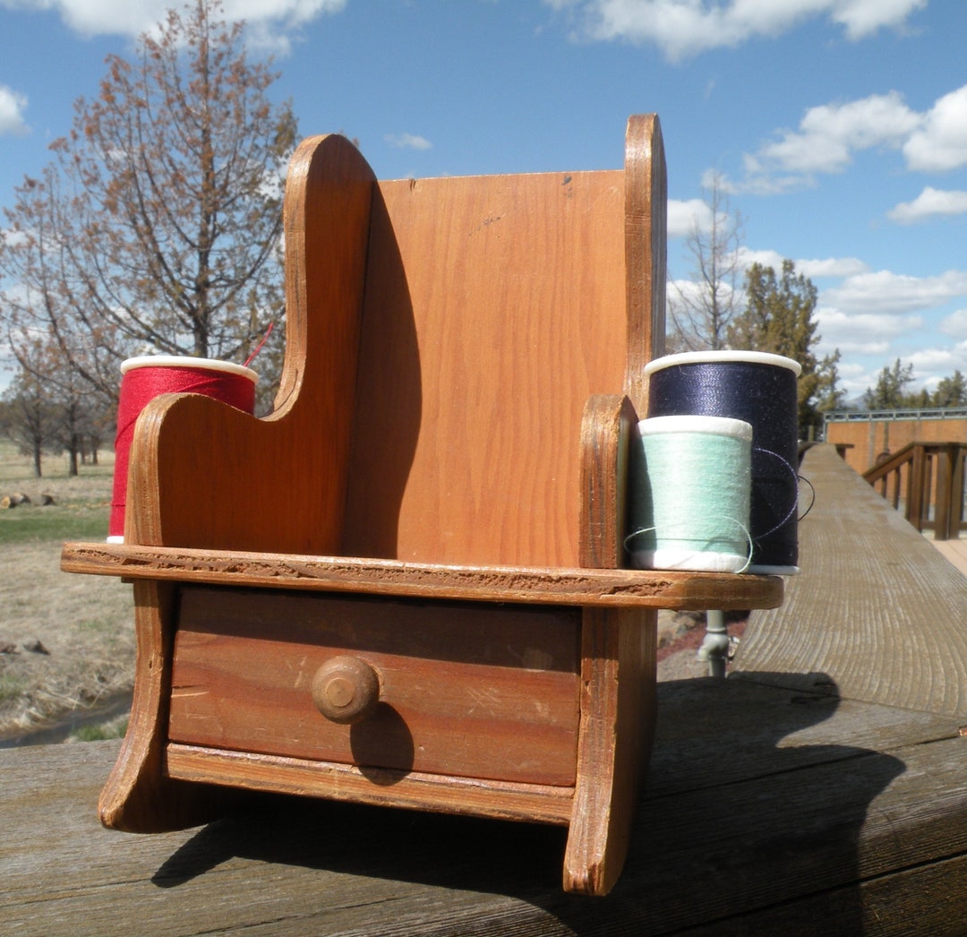 Vintage Thread Organizer, Rocking Chair Thread Holder, Sewing Needle