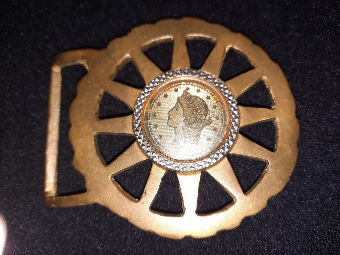 Vintage Bicentennial Replica Coin Belt Buckle, Wheel and Spoke Design ...