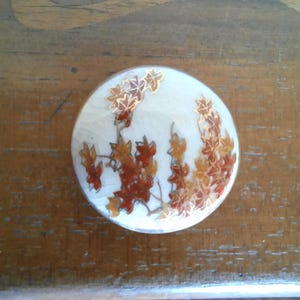 Antique Satsuma Button: Hand-Painted Maple Leaf Pottery
