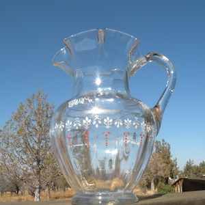 Victorian Hand Blown Lemonade Pitcher, Hand Painted Glass