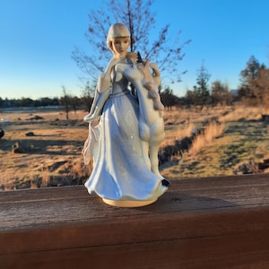 Vintage Musical Unicorn and Woman Figurine