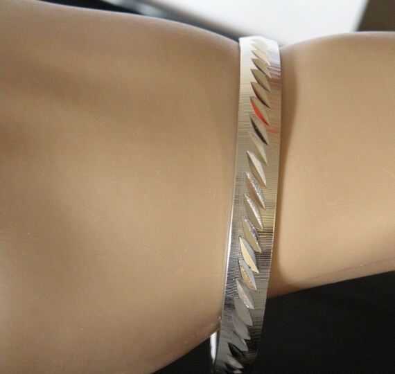 Vintage Monet Bracelet, Brushed Silver Tone Bangle - image 5