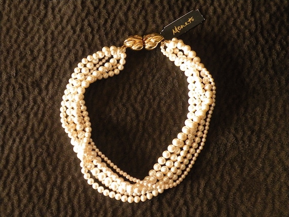 Vintage Monet Faux Pearl Choker, Pearl Bridal Nec… - image 1