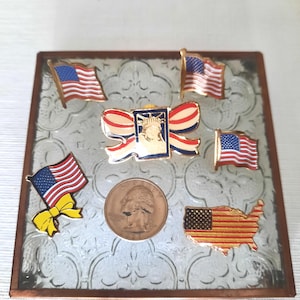 Vintage American Flag and Statue of Liberty Pins, Patriotic Pins Mixed Lot