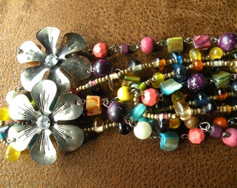 Vintage Boho Beaded Necklace, Colorful Double Strand