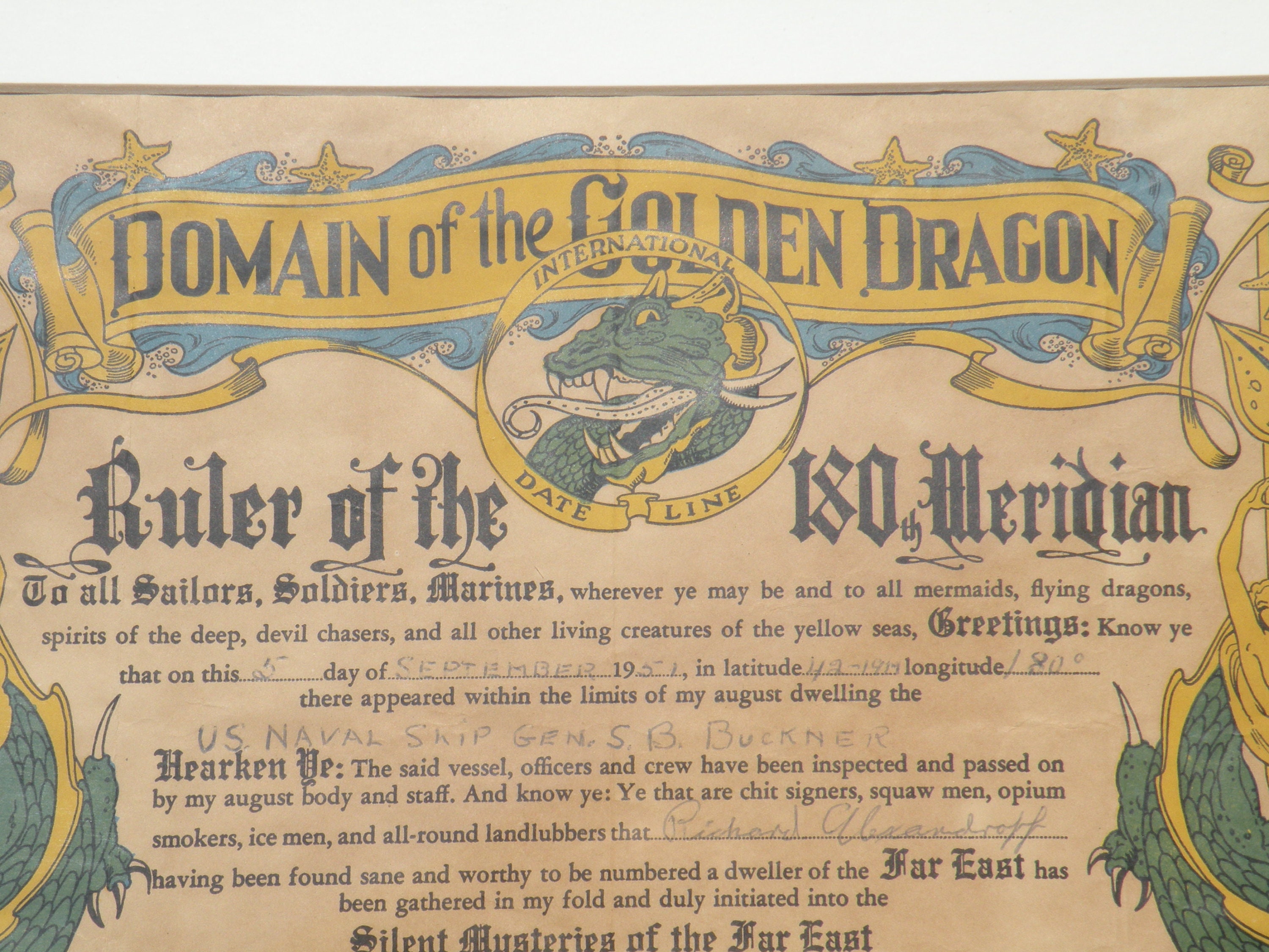 Domain of the Golden Dragon Certificate Vintage WWII | Etsy
