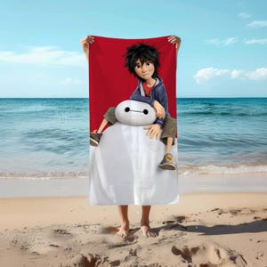 Toalha de Praia Big Hero 6 | Toalha de Piscina Baymax | Presente para Fãs de Super-Heróis da Disney | Toalha de Verão Fofa com Desenho Animado | Toalha de Praia para Férias