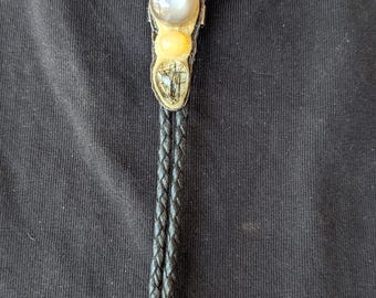 Moonstone + Mexican fire opal + rutile quartz bolo
