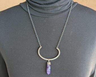 Amethyst + sterling silver warrior necklace