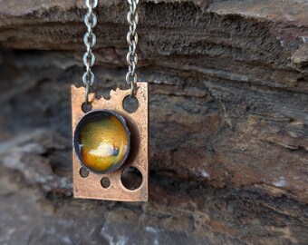 Enameled cooper cutout necklace