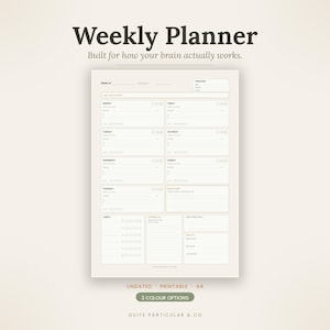 Planificador semanal para TDAH: Iniciación de tareas, herramienta para la gestión de la percepción del tiempo (PDF imprimible sin fecha) + Versión digital minimalista
