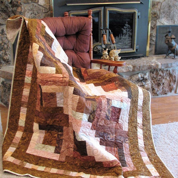 Quilts for Sale - Quilt - Lap Quilt, Sofa Quilt, Quilted Throw - Handmade Quilt - Log Cabin Brown Isn't Boring