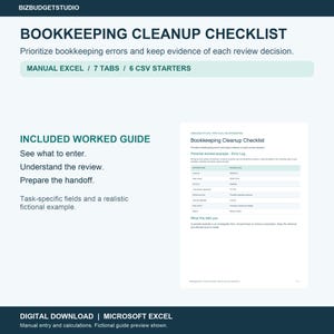 Bookkeeping Cleanup Checklist for Excel - Error Log and Account Review