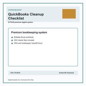 Checklista för rensning av QuickBooks, fellogg, arbetsbok för bokföringsgranskning, mall för månadsavslut