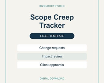 Scope Creep Tracker für Excel | Änderungsanforderungsprotokoll, Auswirkungsanalyse und Vorlage für die Kundengenehmigung