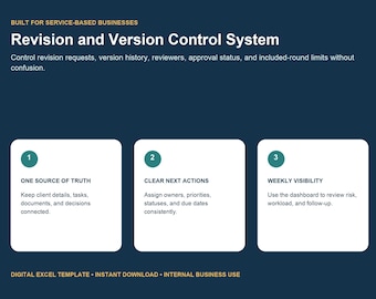 Revision Tracker, Version Control Log, Approval Checklist, Creative Freelancer Template