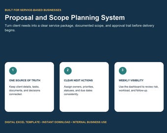 Proposal Tracker, Service Package Builder, Client Approval Tracker, Consultant Template