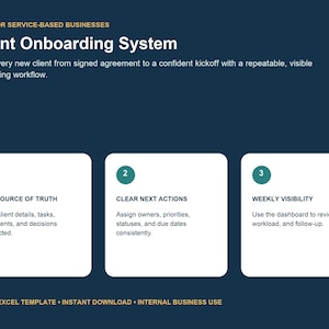 Sjabloon voor klantonboarding, intake-tracker, kick-off checklist, sjabloon voor de workflow van de dienstverlener