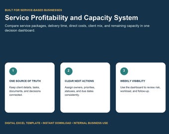 Plantilla de rentabilidad de servicios, Rastreador de ingresos de clientes, Planificador de capacidad, Panel de control de la agencia