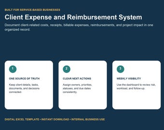 Ausgabenverfolgung für Kunden, Erstattungsprotokoll, Projektkosten-Dashboard, Beratervorlage