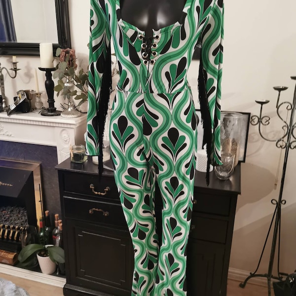 Overkill Green and black patterned catsuit