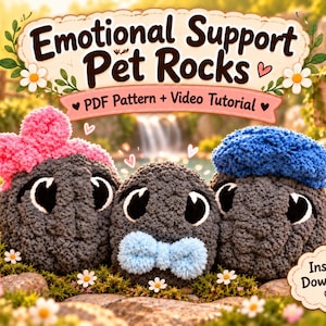 Emotional Support Pet Rock Pattern | Chunky Knit Plush Pattern | Video Tutorial Included | Beginner Finger Knitting PDF | Instant Download