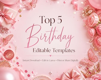 Princess Invitation Template, Editable Canva Birthday Invite with Pink Theme
