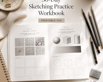 30-Day Sketching Practice Workbook, Printable Drawing Exercises (PDF)