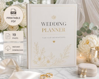 Wedding Planner Book, 12 Month Checklist, Budget Tracker (Digital Download)