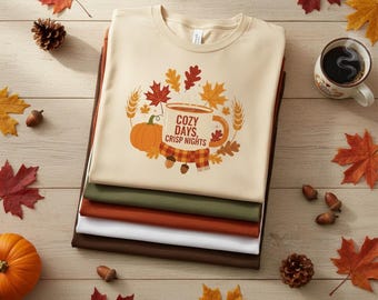 Cozy Days Crisp Nights PNG, Fall Mug Sublimation Design, Autumn Shirt & Cup Graphic